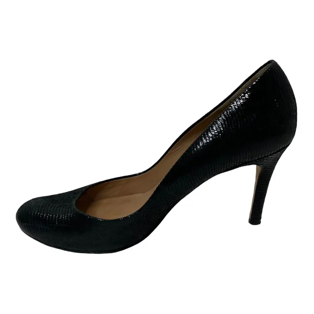 Ann Taylor Black Snakeskin Embossed‎ Leather Round Toe Stiletto Pumps Size 7.5M